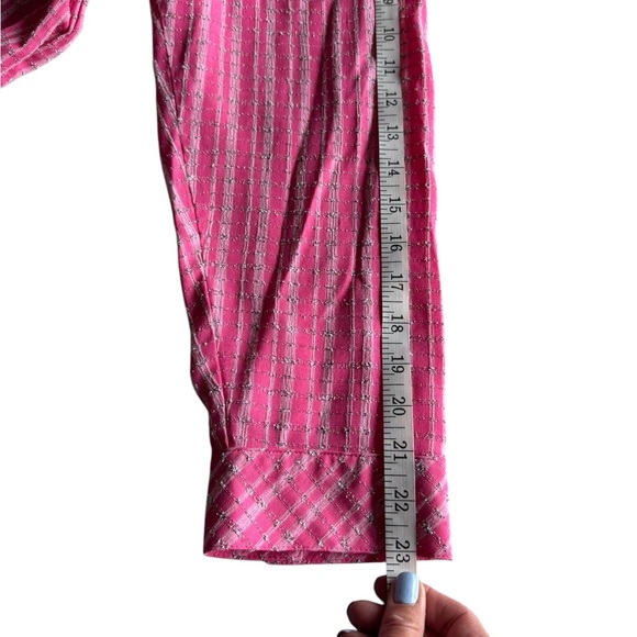 CJ Banks Pink Textured Button Down Blouse Striped Plus Size 2X Shirt Pockets E20 - Picture 5 of 9